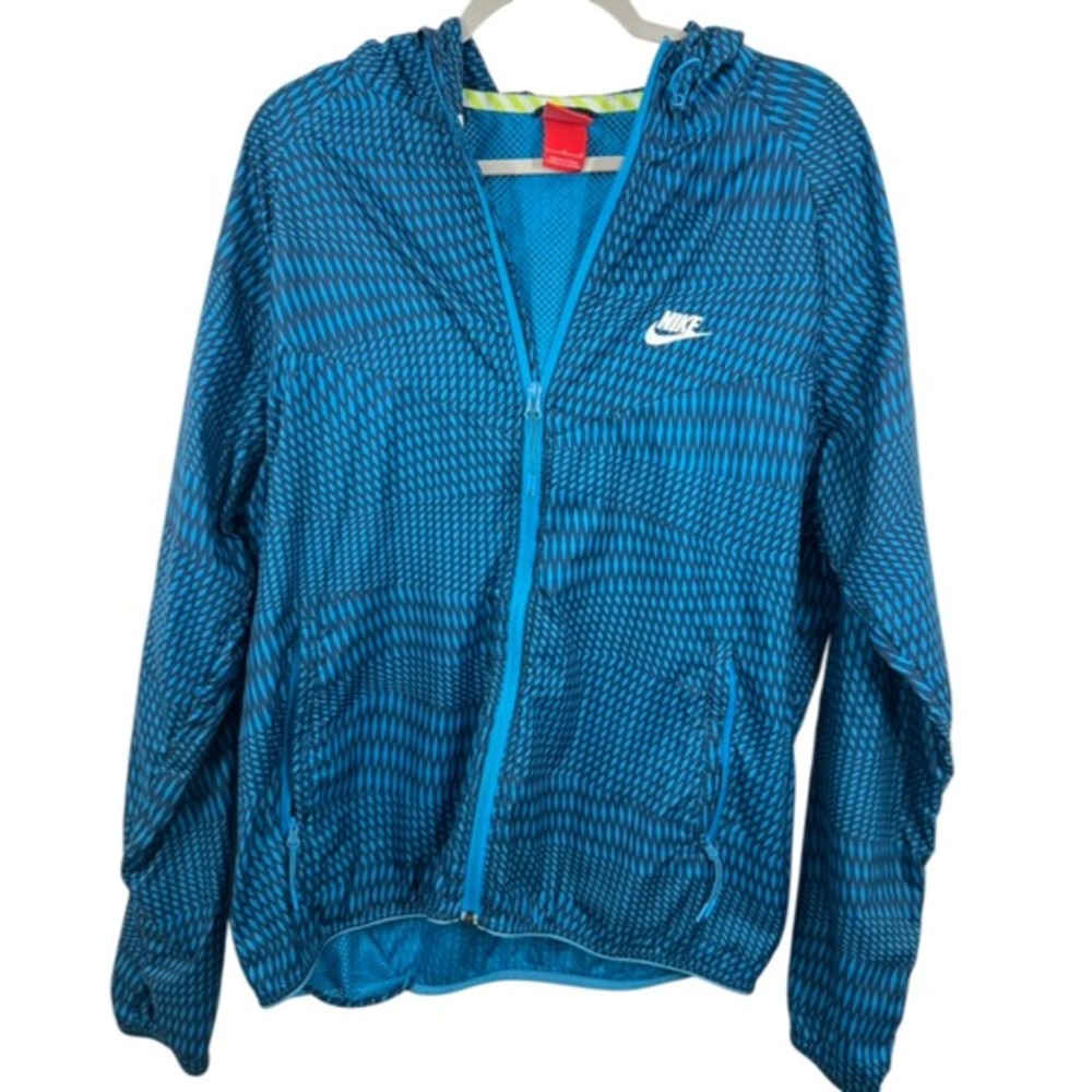 Nike Windrunner Jacket Bright Blue Geometric Diamond Windbreaker Hooded Full Zip